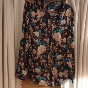 Torrid Floral Button Down Shirt - Black and Teal